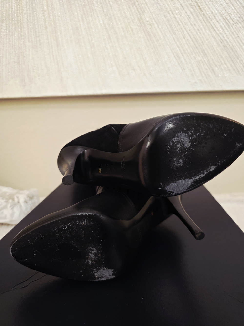 Ralph Lauren Black Leather & Suede Knee-High Stiletto Buckle Boots - Size US 8.5 - Picture 11 of 16